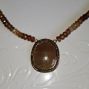 14K ROSE GOLD, DIAMOND, SAPPHIRE NECKLACE